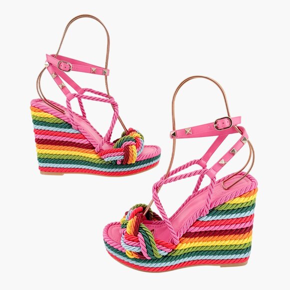 Valentino Garavani Torchon Rainbow Wedge Sandals EU 36 US 6 Rockstud Braided - Picture 8 of 13